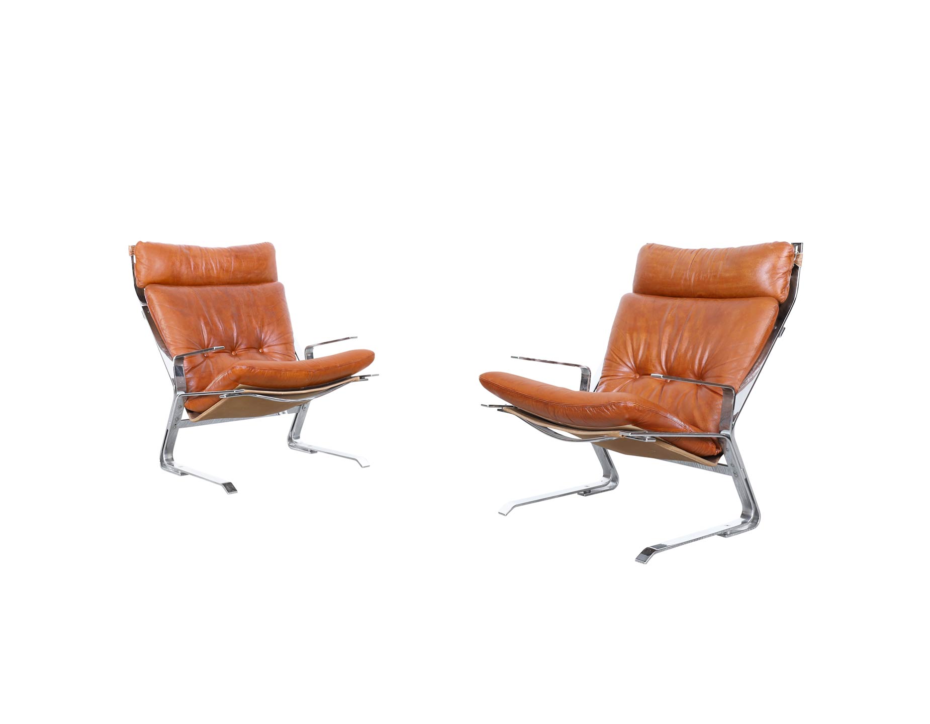 Vintage Leather and Chrome Pirate Lounge Chairs by Elsa and Nordahl Solheim
