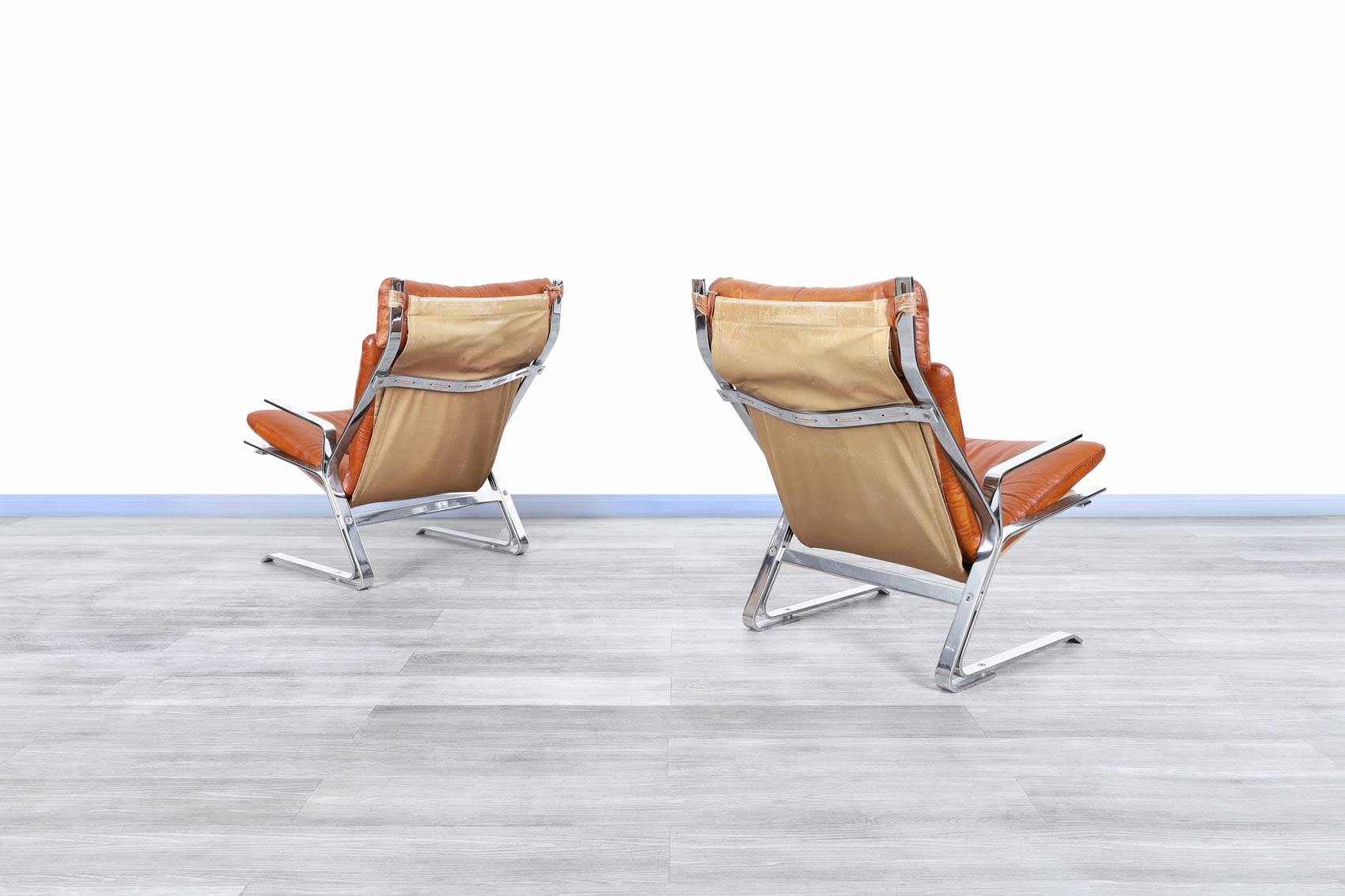 Vintage Leather and Chrome Pirate Lounge Chairs by Elsa and Nordahl Solheim