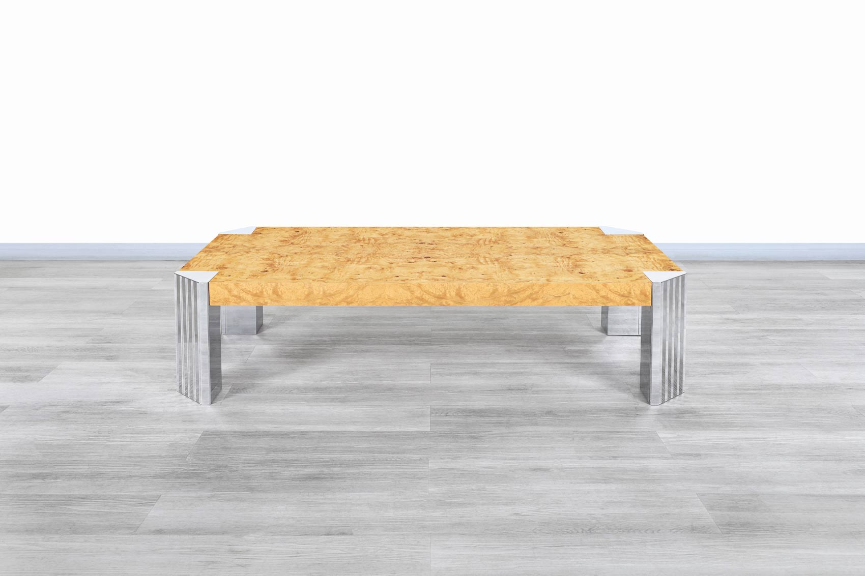Vintage Burl Wood and Chrome Skyscraper Coffee Table