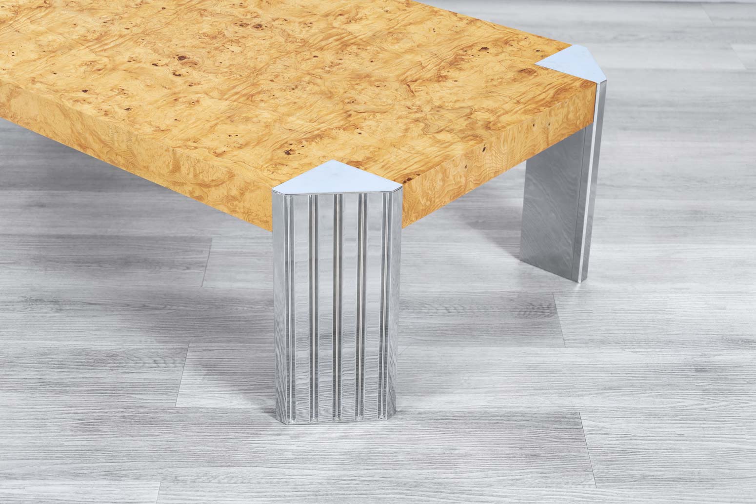 Vintage Burl Wood and Chrome Skyscraper Coffee Table