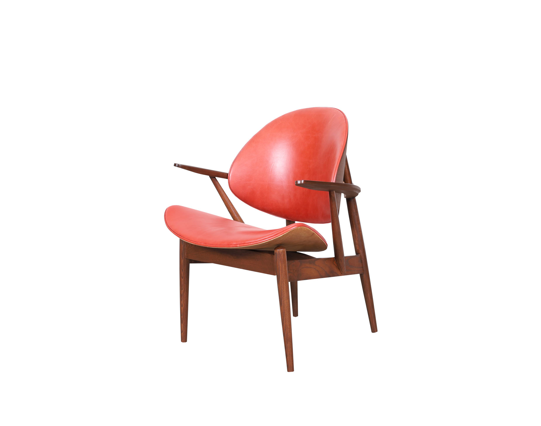 Vintage Leather Clam Shell Arm Chair by Seymour J. Wiener for Kodawood
