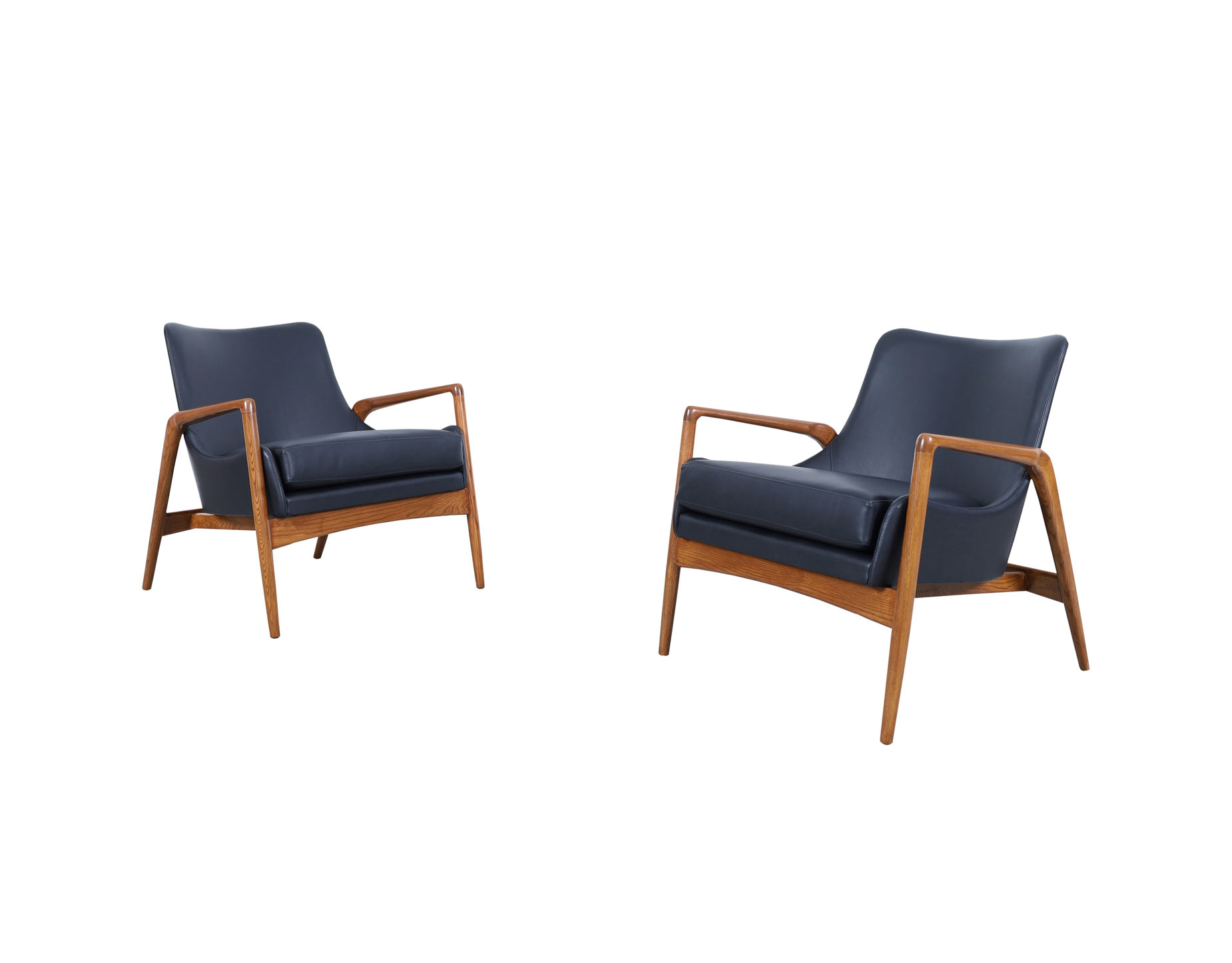 Danish Modern Leather Lounge Chairs by Ib Kofod Larsen for Selig