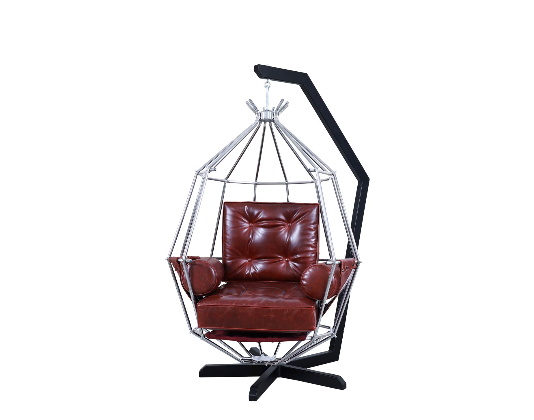 Swedish Leather Perrot Cage Swing Chair by Ib Arberg