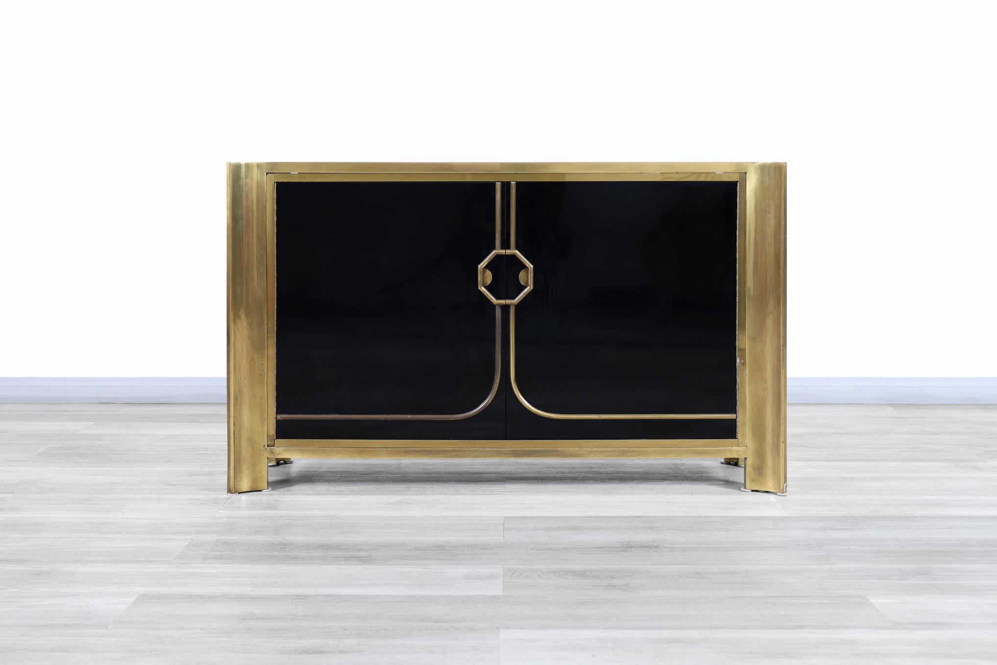 Vintage Patinated Brass and Lacquered Credenza by Mastercraft