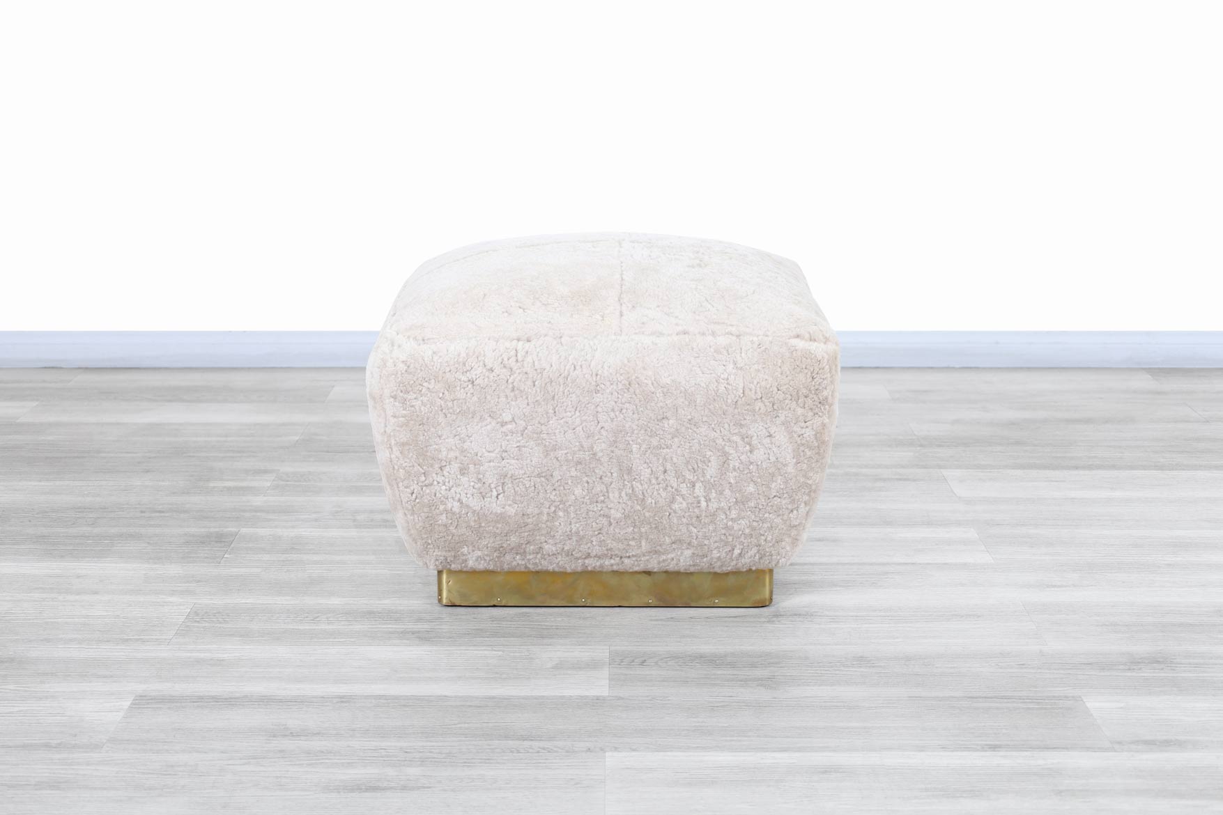Vintage Oversized Shearling and Brass Poufs by Marge Carson