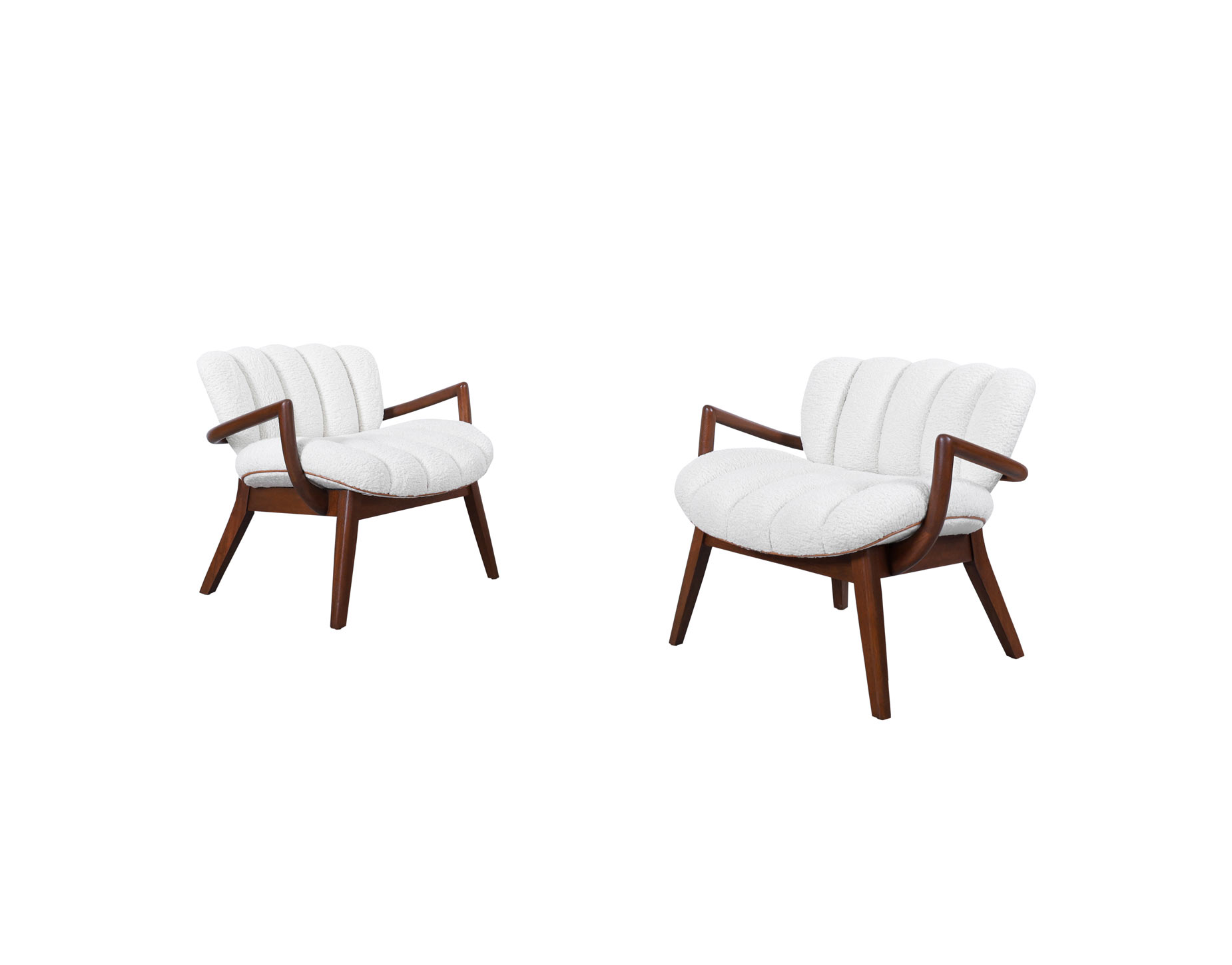 Rare Boucle and Leather Arm Chairs by Paul Laszlo