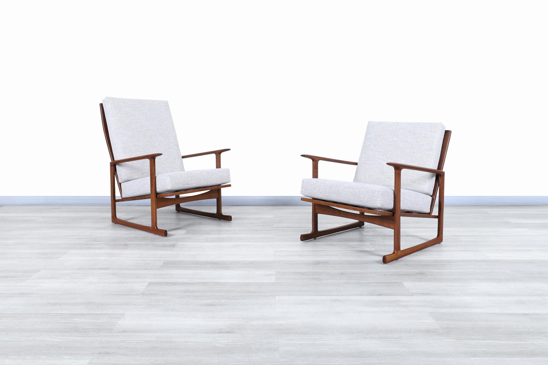 Danish Modern Walnut Lounge Chairs by Ib Kofod Larsen for Selig