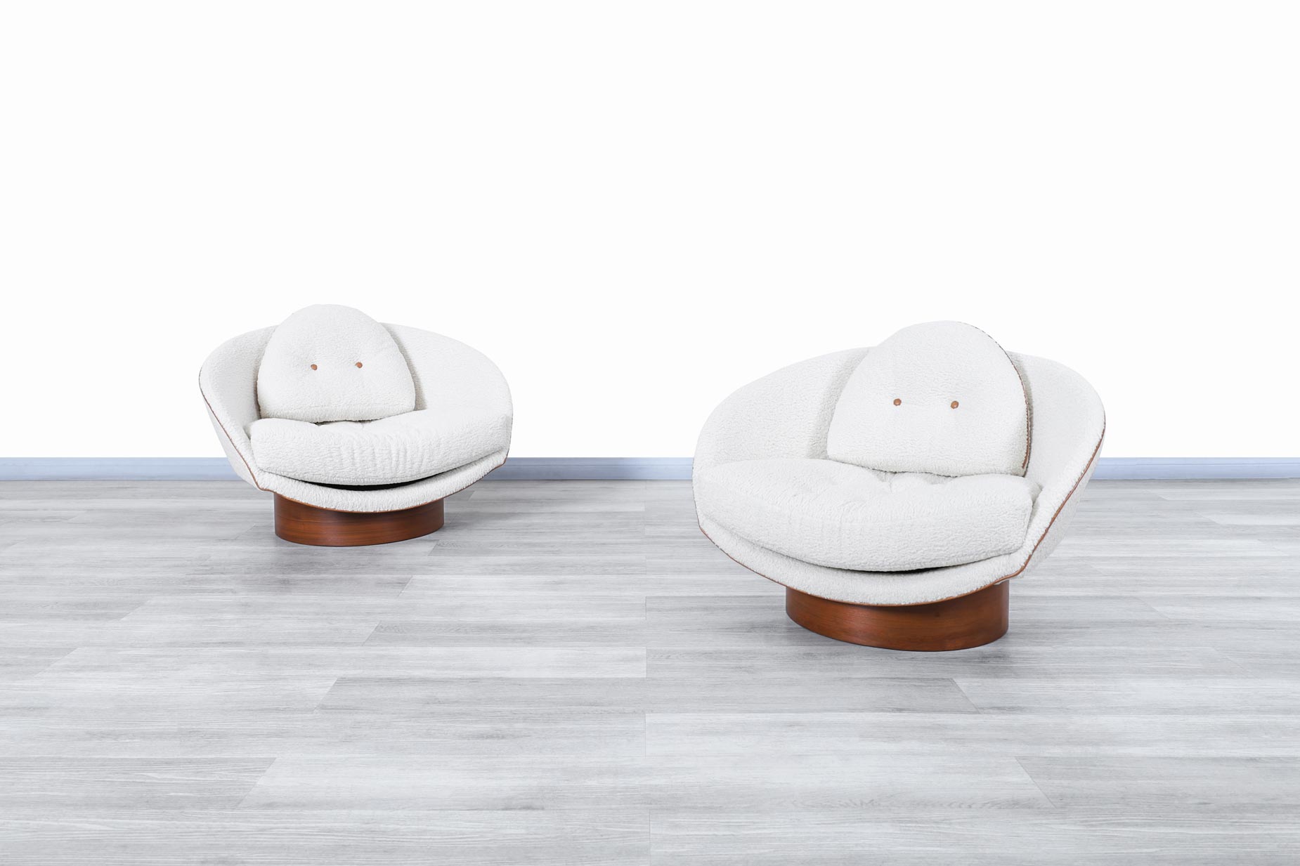 American Modernist Boucle and Leather Lounge Chairs