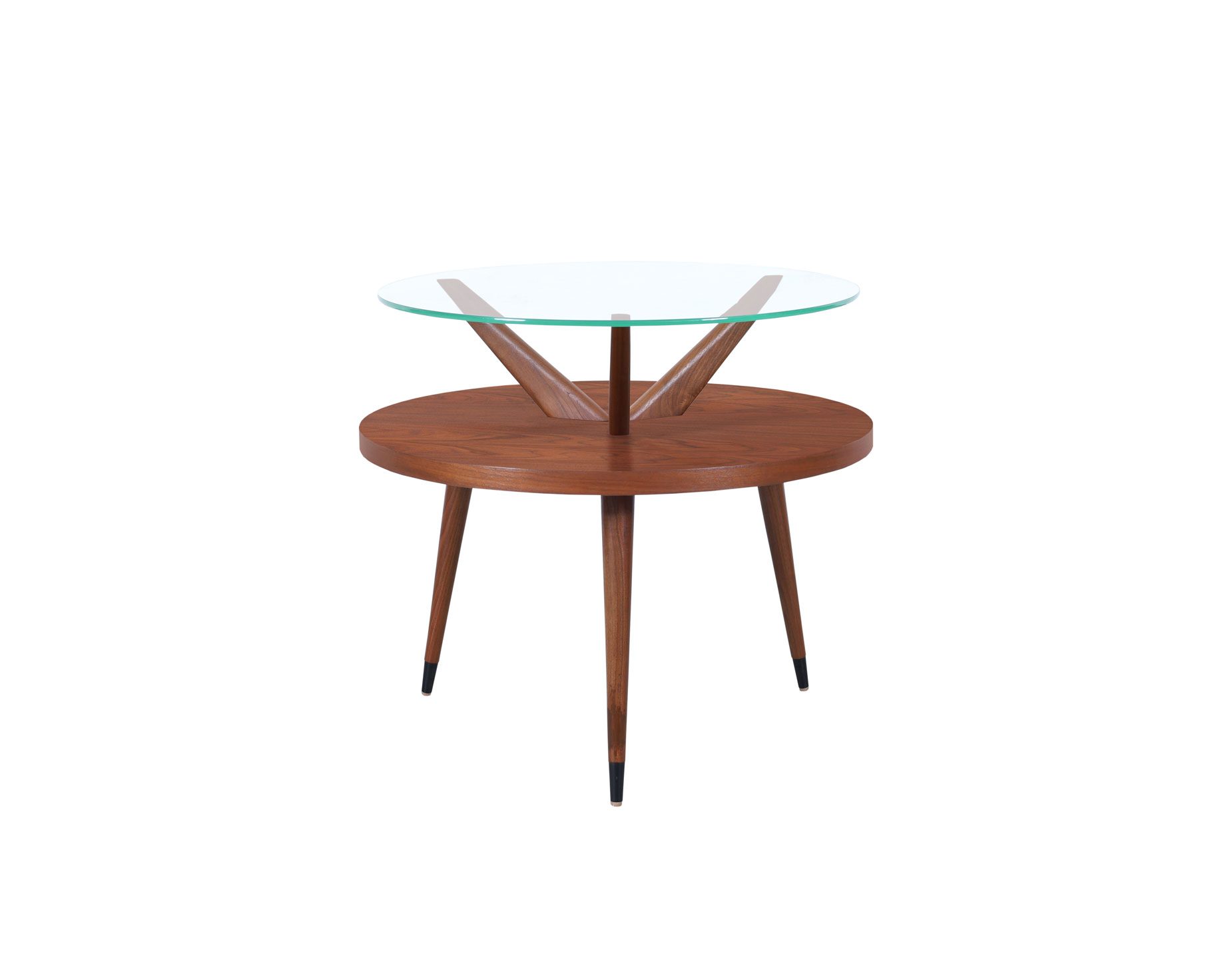 Vintage Two-Tiered Walnut and Glass Tripod Table
