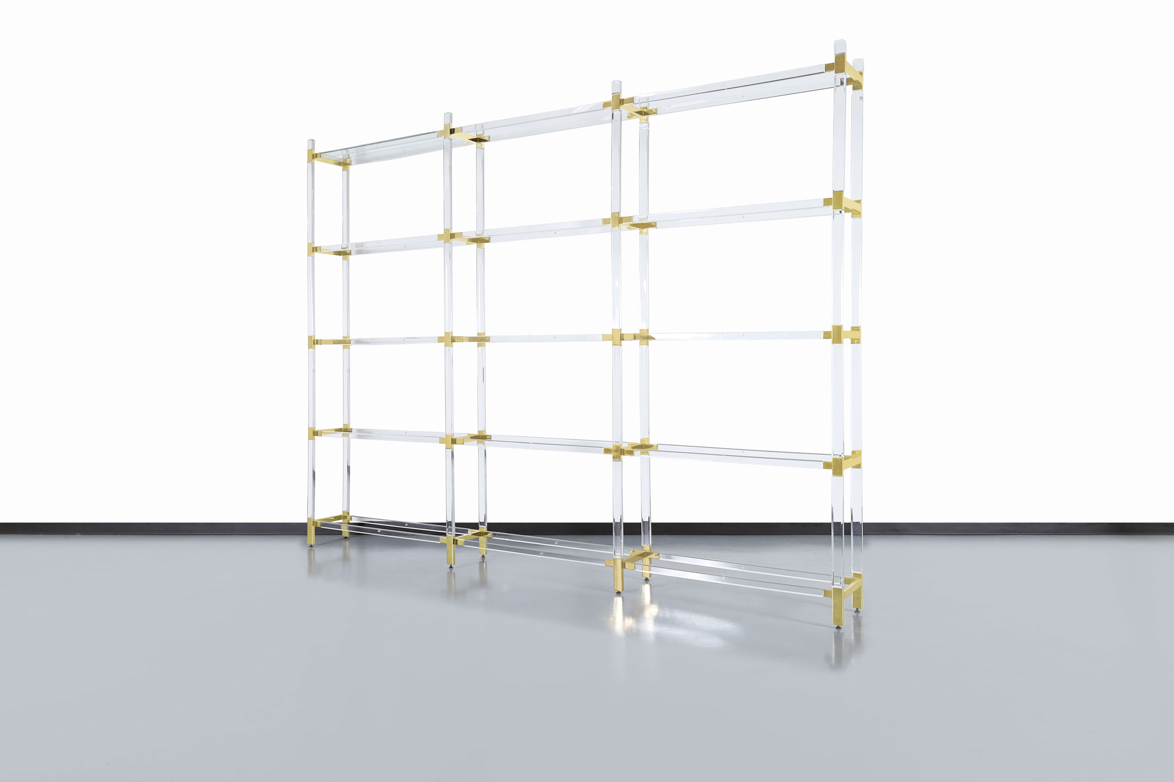 Vintage Custom Shelving Unit in Lucite and Brass by Charles Hollis Jones