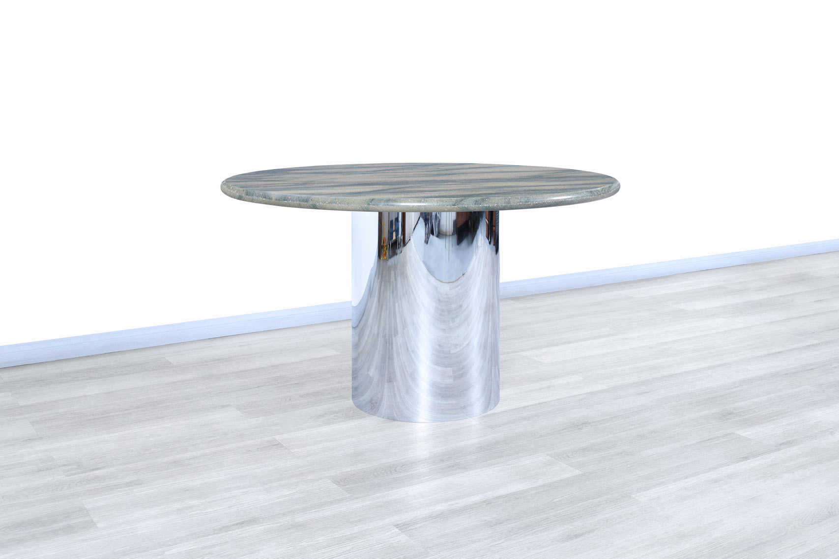 Vintage Marble and Stainless Steel Round Dining Table
