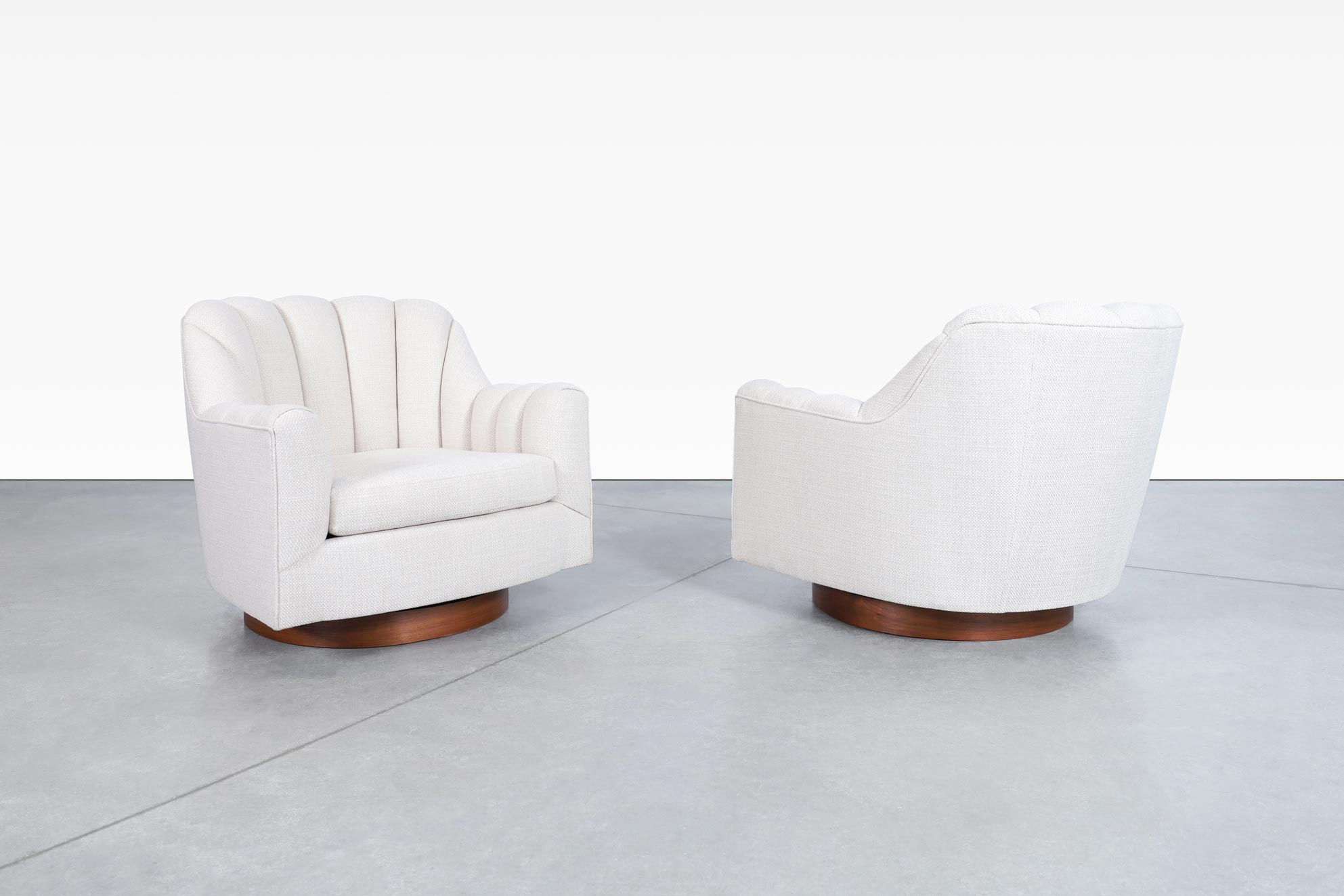 Mid Century Modern Walnut Swivel Lounge Chairs