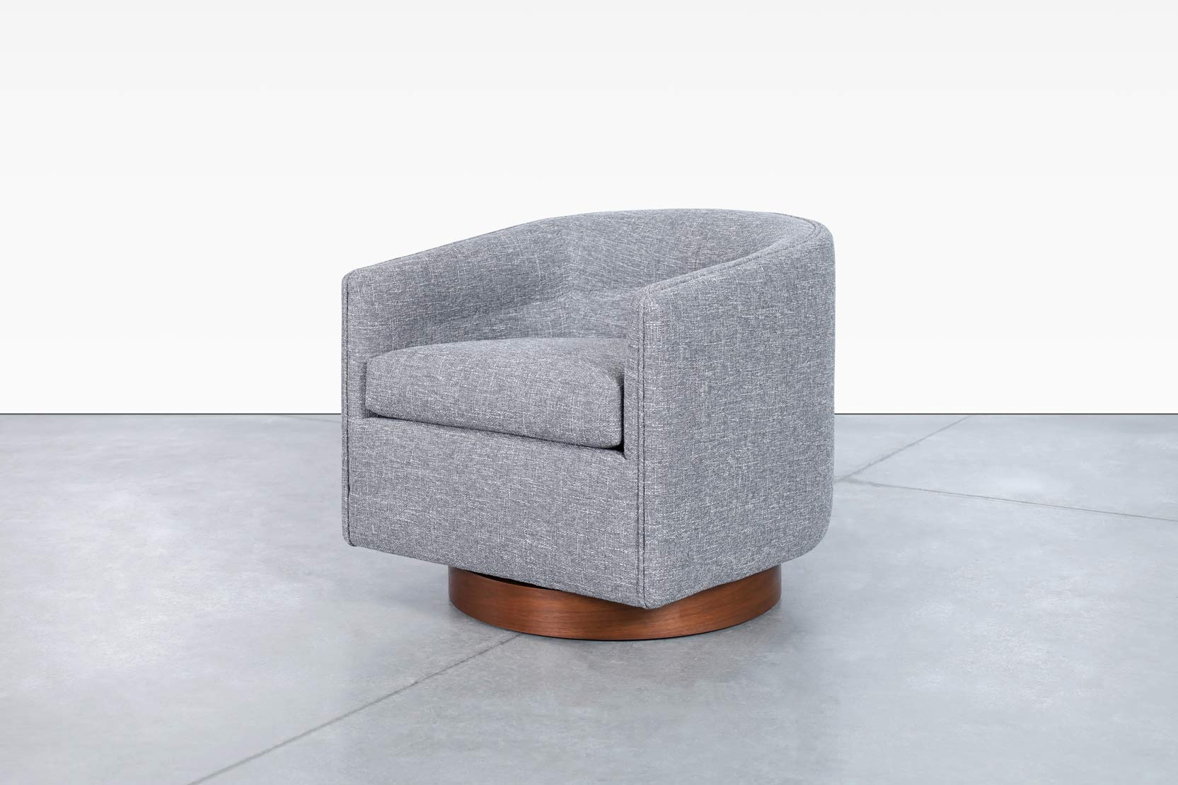 Mid Century Walnut Barrel Swivel Lounge Chairs by Directional