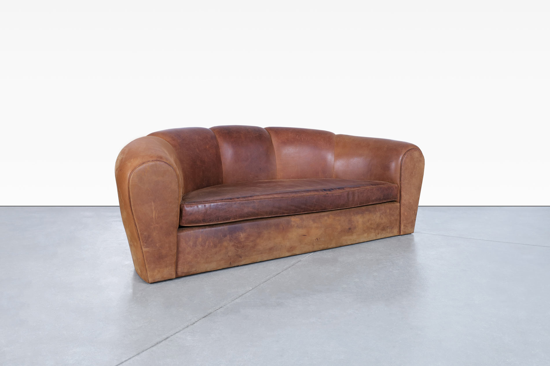 French Art Deco Leather Croissant Sofa