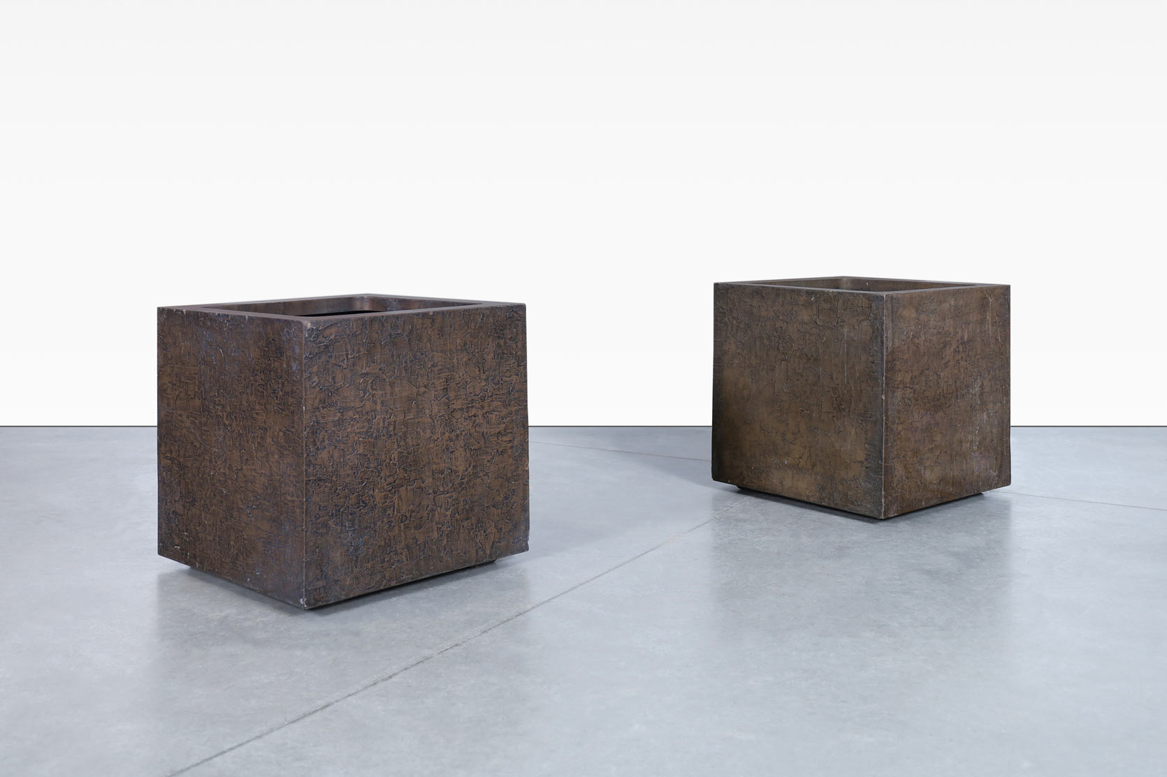 Vintage Bronze Resin Square Planters by Forms and Surfaces