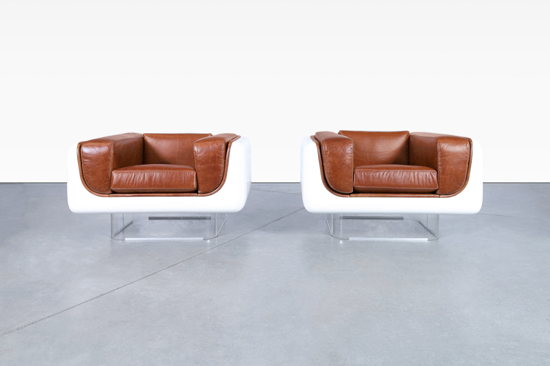 Vintage Leather and Lucite Lounge Chairs by William C. Andrus for Steelcase