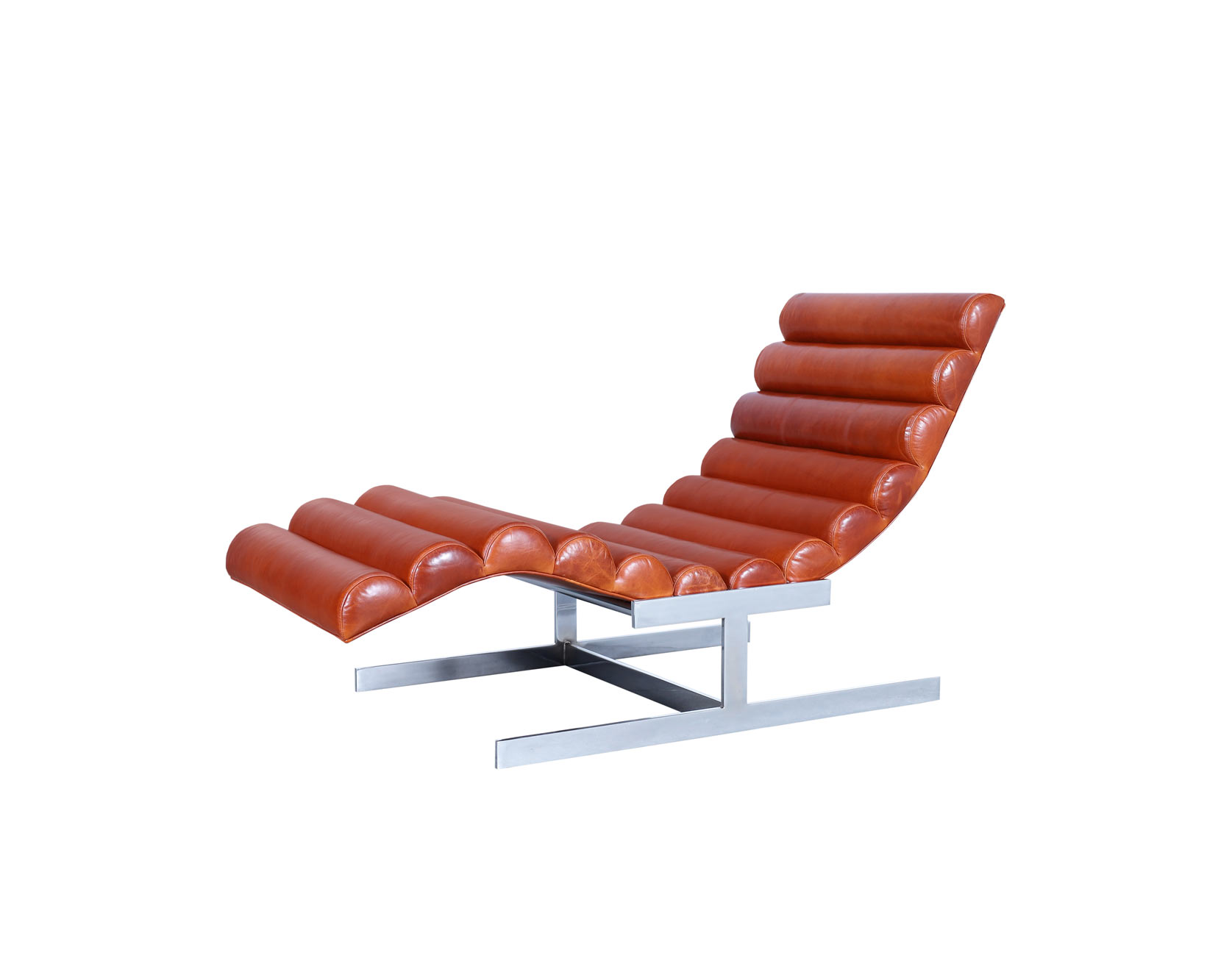 Vintage Chrome and Leather Wave Chaise Lounge Attributed to Milo Baughman