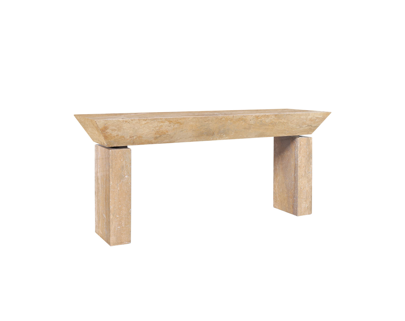 Monumental Italian Travertine Console Table, 2 Available