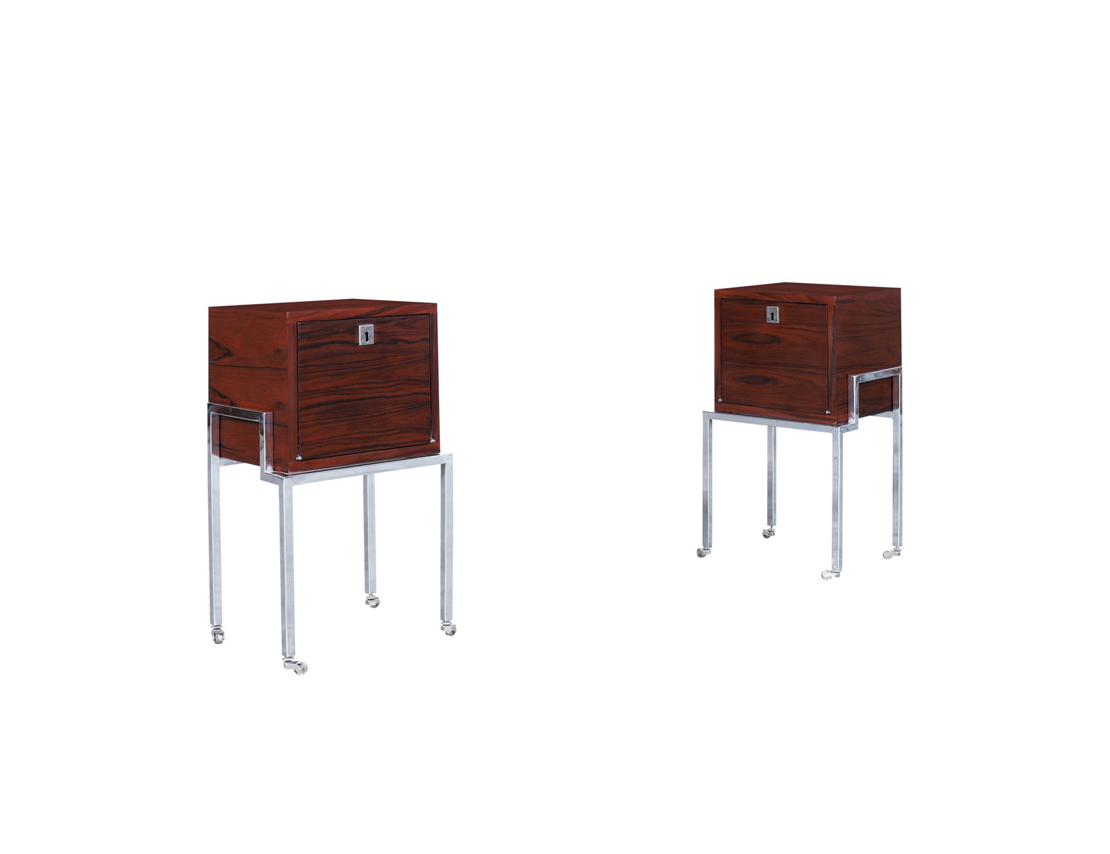 Colombian Rosewood and Chrome End Tables or Nightstands